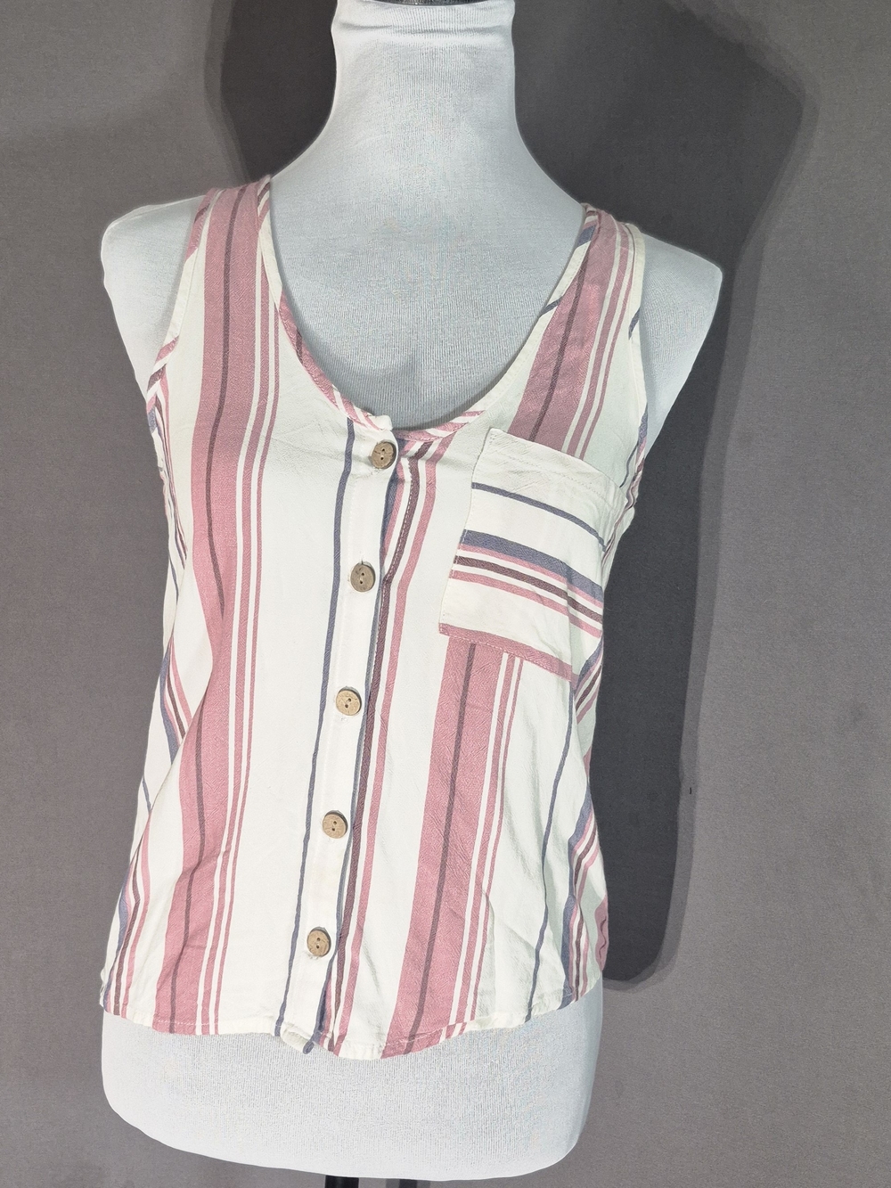 Pink Republic White and Pink Striped Button-Front Tank
